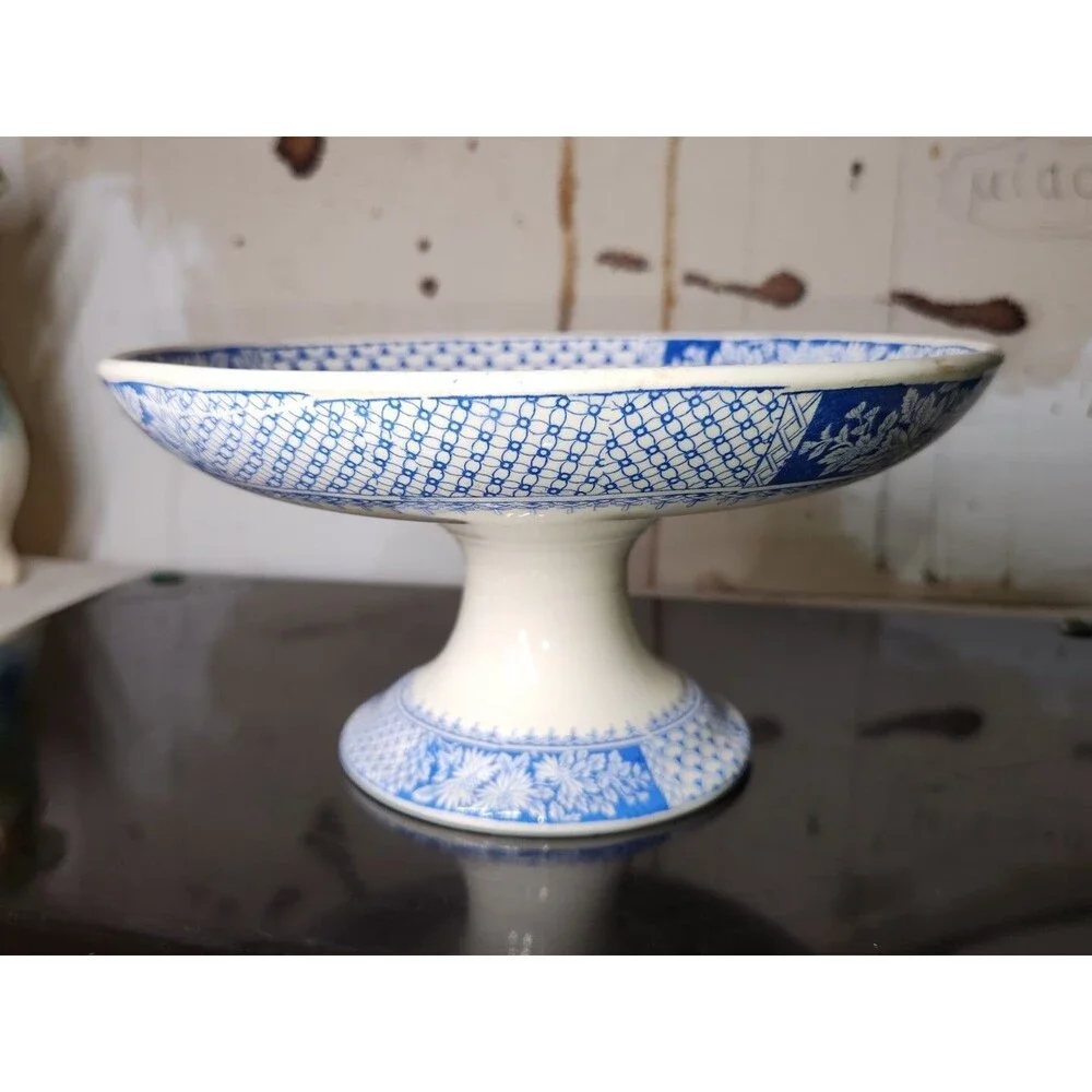 Antique Copeland Compote KEW Pattern Tazza W T & SONS Comport Floral Blue White